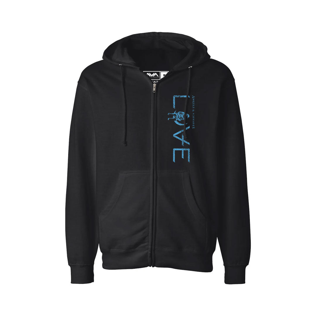 Love Movie Distressed Zip-Up Hoodie Black