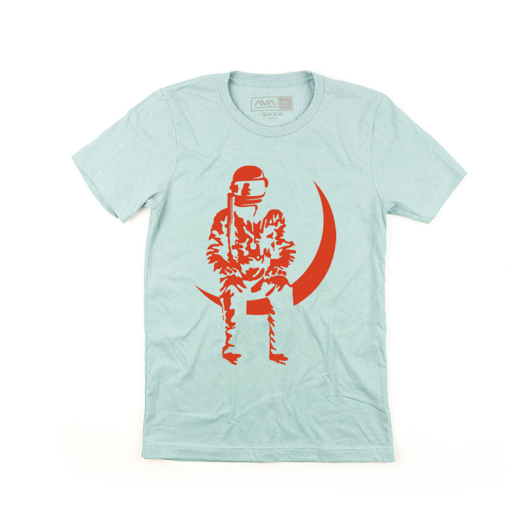 Moon Man T-Shirt Dusty Blue/Orange